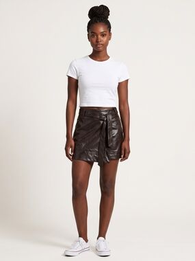 Modern Citizen Tanner Vegan Leather Wrap Mini Skirt - Black Size S